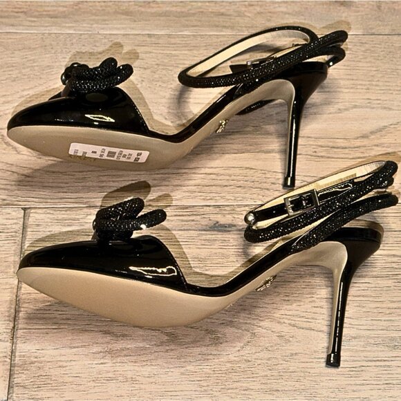 MACH & MACH Crystal Rhinestone Heels Black Size 38 Run Small US 7 Patent Leather - Picture 7 of 10